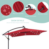 BONOSUKI 8.2Ft Solar Powered Cantilever Patio Umbrella With Base