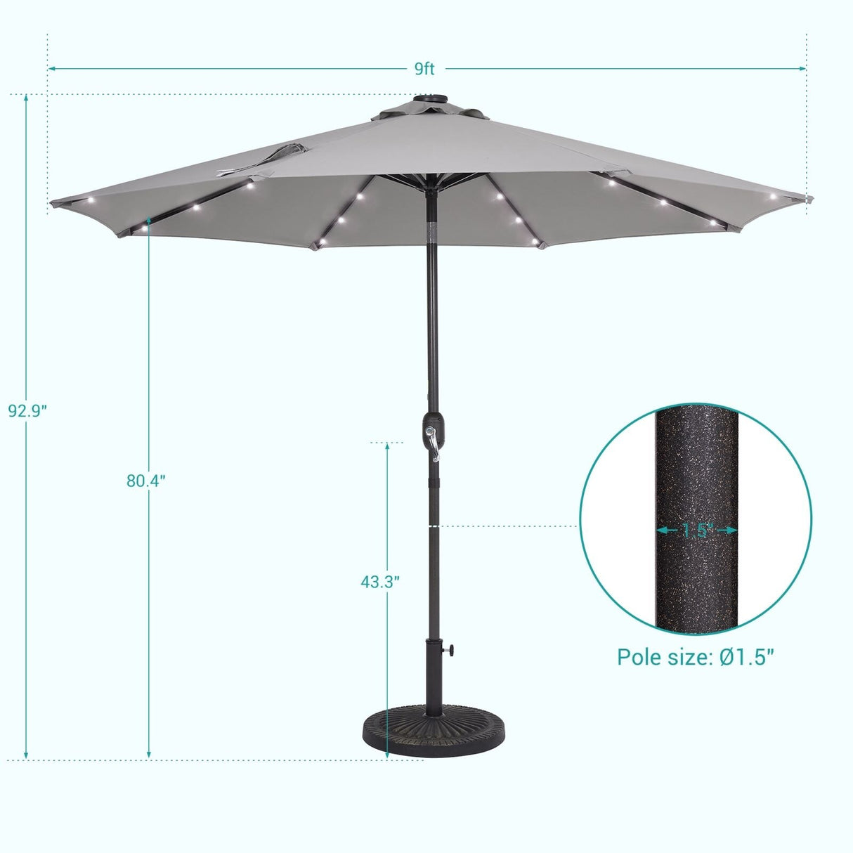 BONOSUKI 9ft Patio Solar Umbrella LED Patio Market Steel Tilt w/Crank