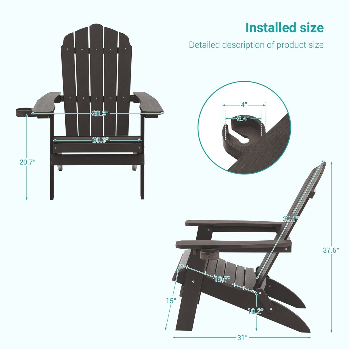 Bonosuki Set of 4 Folding Adirondack Chair Patio Fire Pit Chair