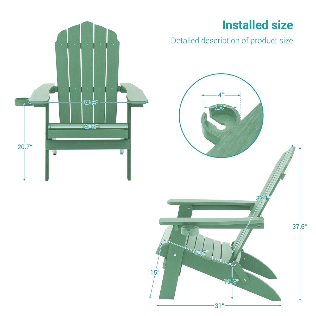 Bonosuki Set of 4 Folding Adirondack Chair Patio Fire Pit Chair