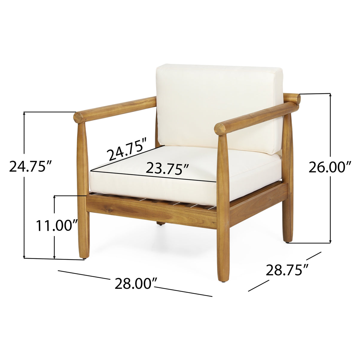 Bonsallo Acacia Wood Outdoor Club Chair with Cushions by Christopher Knight Home