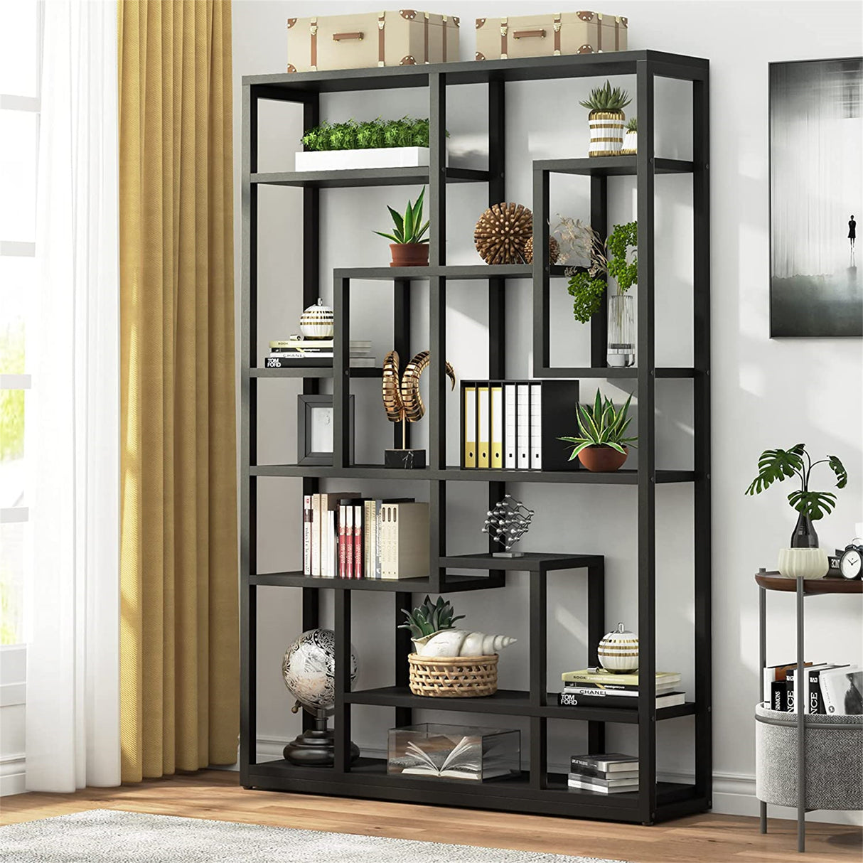 Modern Black Freestanding Bookcase Bookshelf with Spacious Open Storage Display Shelf