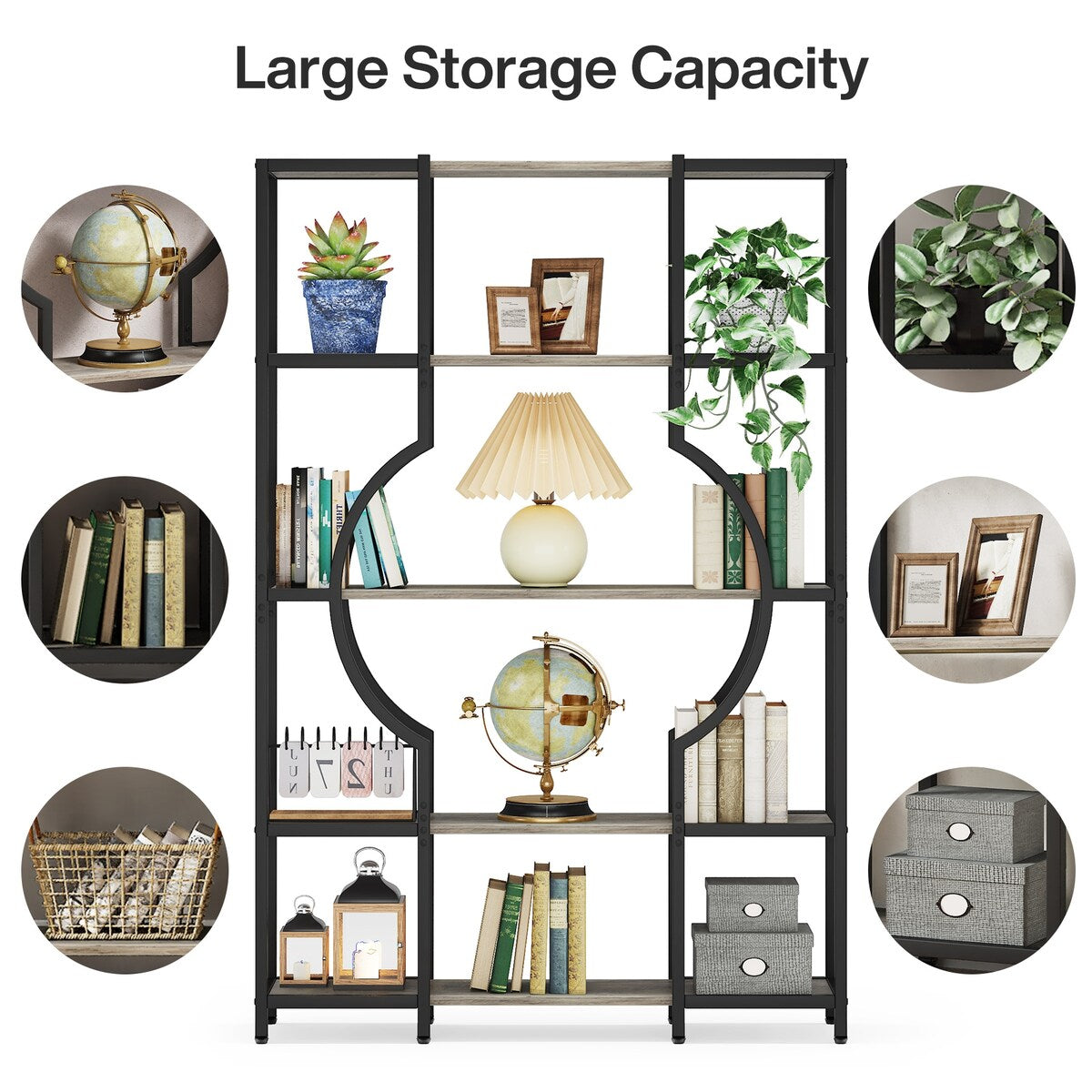 Bookshelf 5 Shelf Industrial Tall Bookcase for Living Room, Home Office