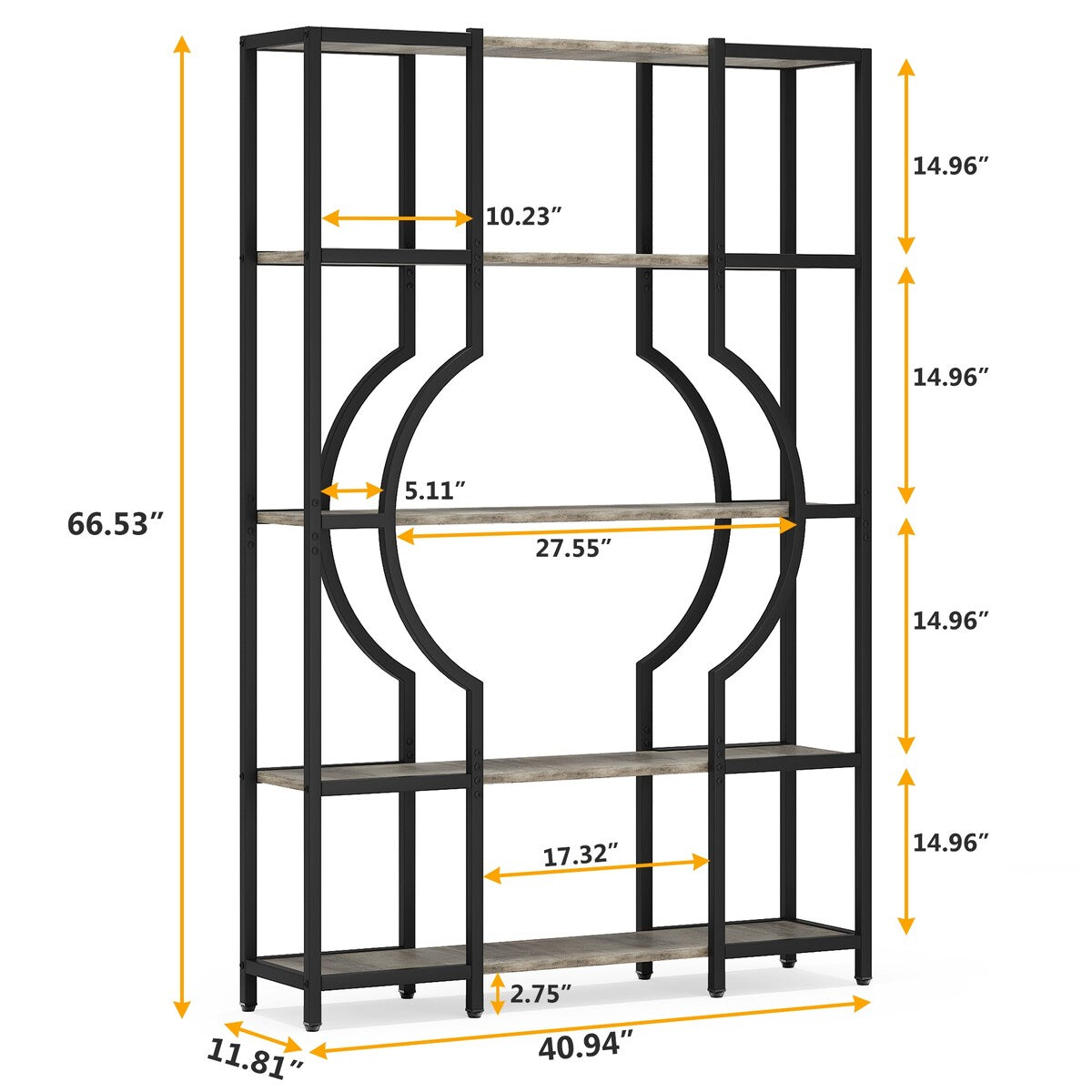 Bookshelf 5 Shelf Industrial Tall Bookcase for Living Room, Home Office
