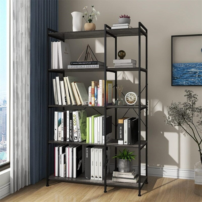 Bookshelf 5 Tier Deformable Corner Bookcase Free - 11.81"D x 36.02"W x 59.06"H