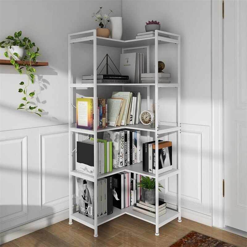 Bookshelf 5 Tier Deformable Corner Bookcase Free - 11.81"D x 36.02"W x 59.06"H