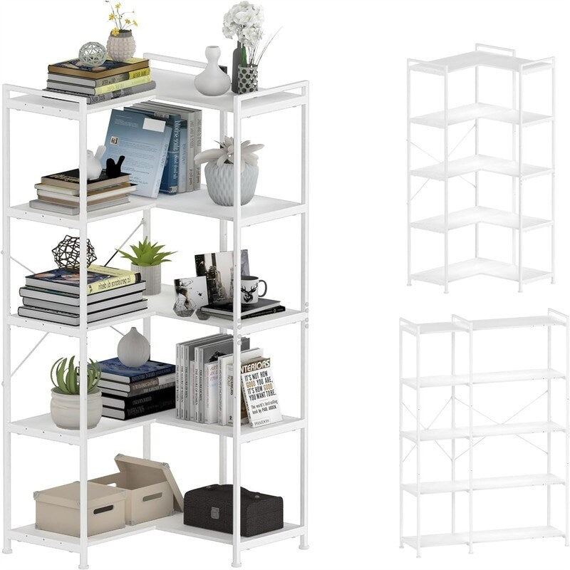 Bookshelf 5 Tier Deformable Corner Bookcase Free - 11.81"D x 36.02"W x 59.06"H