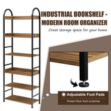 Bookshelf 6-tier Shelves with Round Top Frame Adjustable Foot Pads - 24.80'' x 11.40'' x 70.80