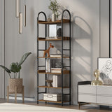 Bookshelf 6-tier Shelves with Round Top Frame Adjustable Foot Pads - 24.80'' x 11.40'' x 70.80