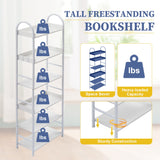 Bookshelf 6-tier Shelves with Round Top Frame Adjustable Foot Pads - 24.80'' x 11.40'' x 70.80