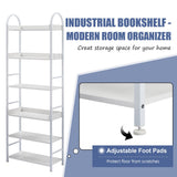 Bookshelf 6-tier Shelves with Round Top Frame Adjustable Foot Pads - 24.80'' x 11.40'' x 70.80
