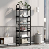 Bookshelf 6-tier Shelves with Round Top Frame Adjustable Foot Pads - 24.80'' x 11.40'' x 70.80