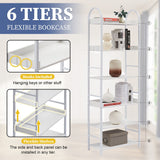Bookshelf 6-tier Shelves with Round Top Frame Adjustable Foot Pads - 24.80'' x 11.40'' x 70.80