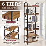 Bookshelf 6-tier Shelves with Round Top Frame Adjustable Foot Pads - 24.80'' x 11.40'' x 70.80