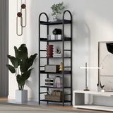 Bookshelf 6-tier Shelves with Round Top Frame Adjustable Foot Pads - 24.80'' x 11.40'' x 70.80