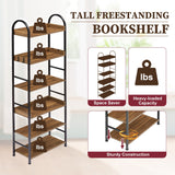 Bookshelf 6-tier Shelves with Round Top Frame Adjustable Foot Pads - 24.80'' x 11.40'' x 70.80