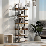 Bookshelf 6-tier Shelves with Round Top Frame Adjustable Foot Pads - 24.80'' x 11.40'' x 70.80