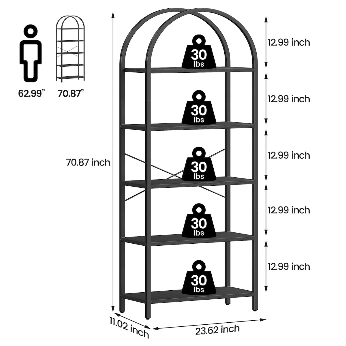 Bookshelf Tall Bookcase Arched Standing Bookshelves