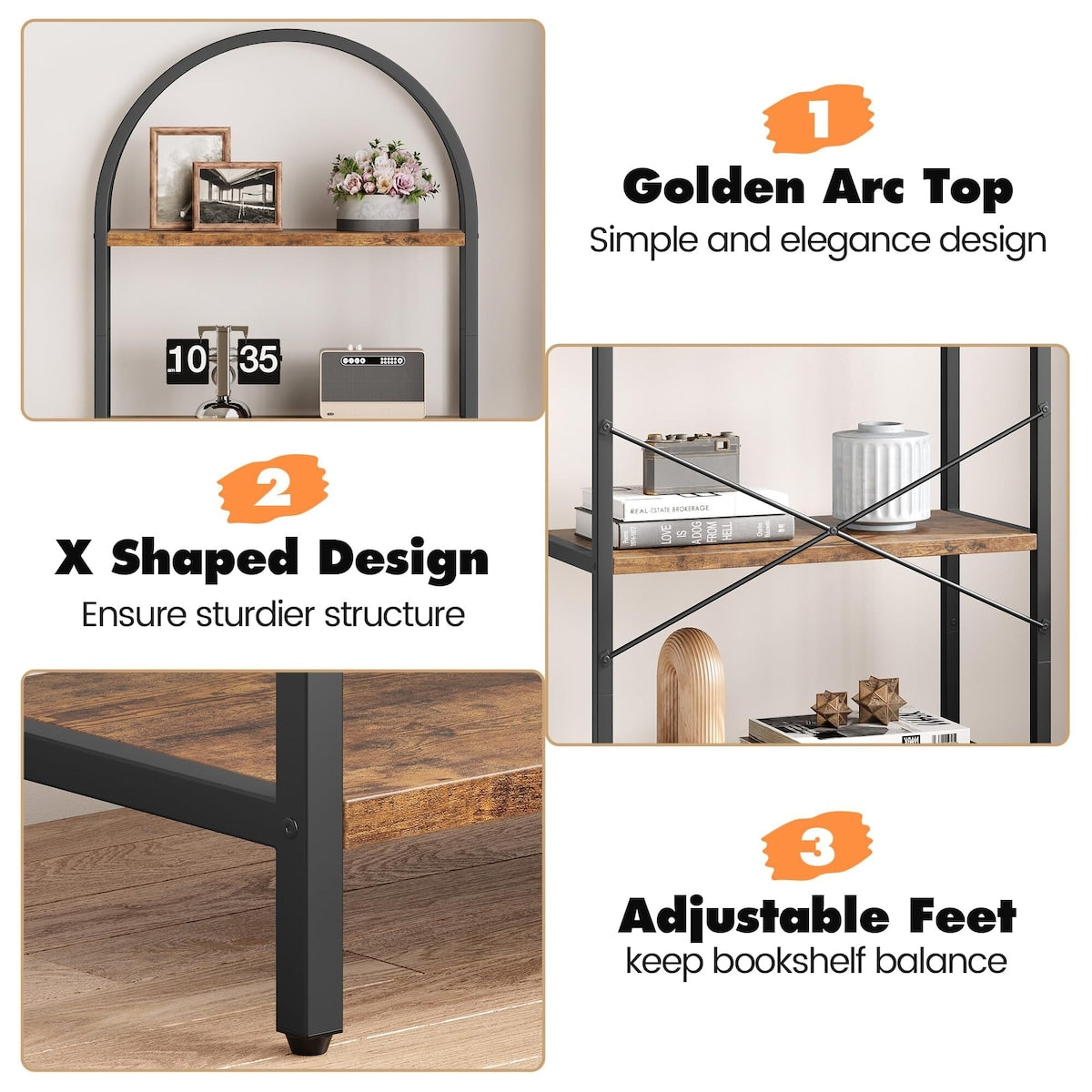 Bookshelf Tall Bookcase Arched Standing Bookshelves