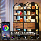 Bookshelf with LED Light and Drawers, 70.8" Tall Bookcase