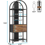 Bookshelf with LED Light and Drawers, 70.8" Tall Bookcase
