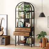 Bookshelf with LED Light and Drawers, 70.8" Tall Bookcase