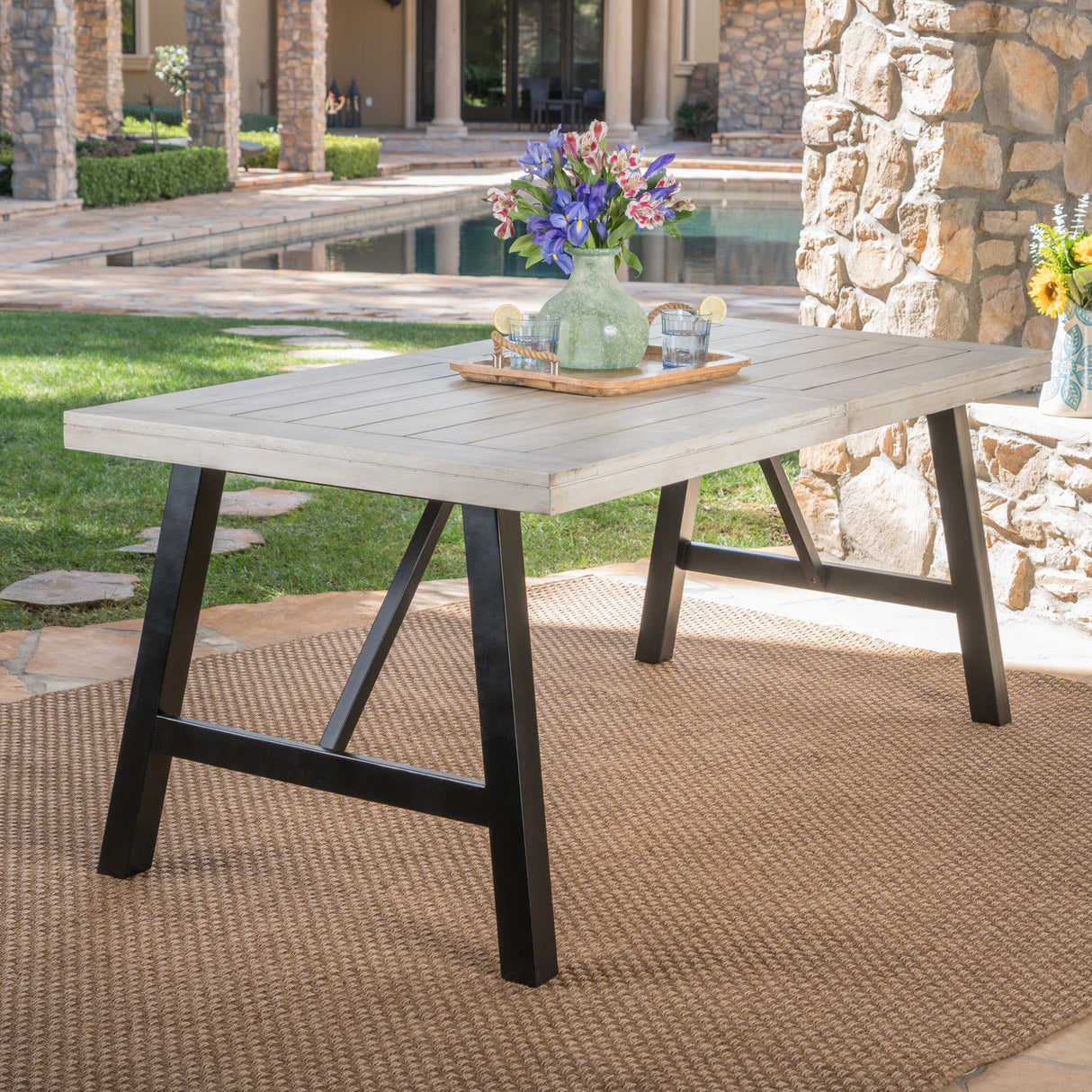 Borocay Outdoor Rectangle Acacia Wood Dining Table by Christopher Knight Home - 70.50 x 35.00 x 29.25