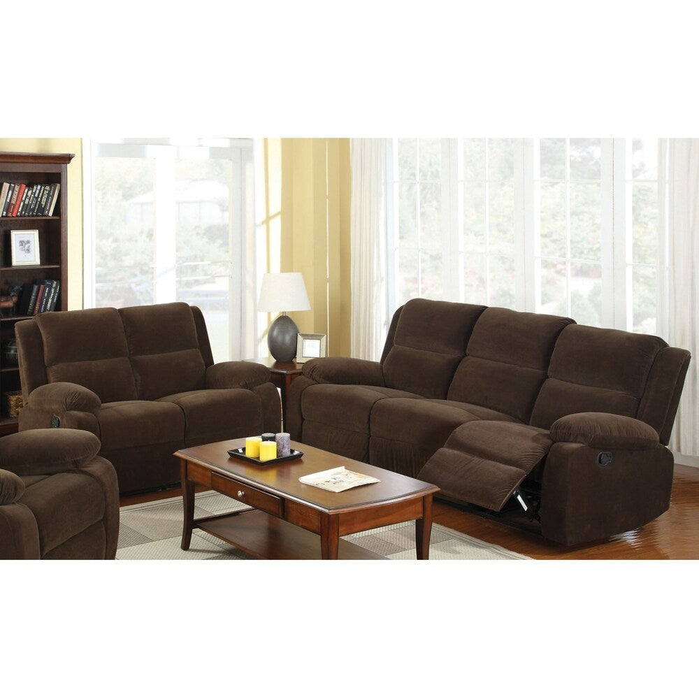 Lood Transitional Brown Fabric 2-Piece Upholstered Reclining Sofa Set by Furniture of America