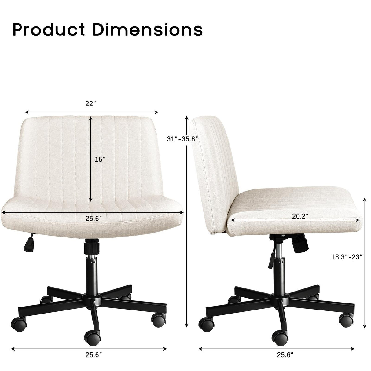 Bossin Criss Cross Chair Armless Office Desk Chair with Wheels,Fabric Padded Cross Legged Chair, Swivel Wide Seat Vanity Chair