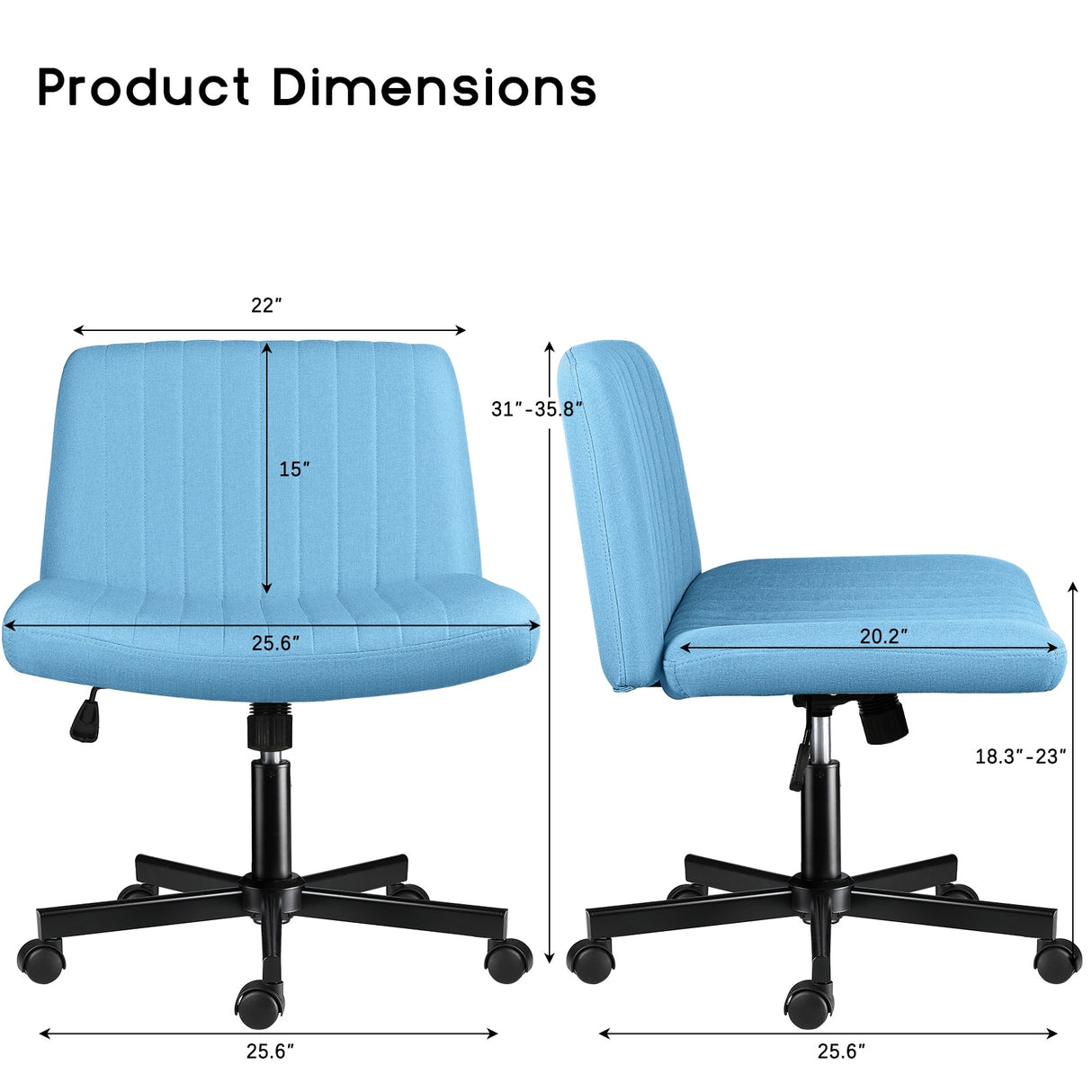 Bossin Criss Cross Chair Armless Office Desk Chair with Wheels,Fabric Padded Cross Legged Chair, Swivel Wide Seat Vanity Chair