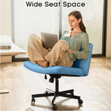 Bossin Criss Cross Chair Armless Office Desk Chair with Wheels,Fabric Padded Cross Legged Chair, Swivel Wide Seat Vanity Chair