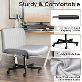 Bossin Criss Cross Chair Armless Office Desk Chair with Wheels,Fabric Padded Cross Legged Chair, Swivel Wide Seat Vanity Chair