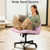 Bossin Criss Cross Chair Armless Office Desk Chair with Wheels,Fabric Padded Cross Legged Chair, Swivel Wide Seat Vanity Chair