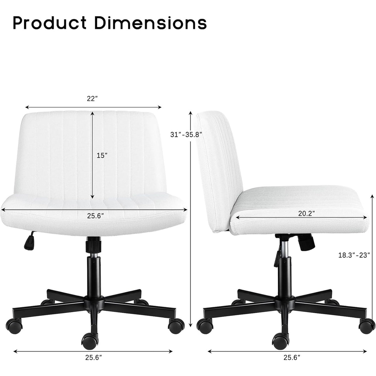 Bossin Criss Cross Chair Armless Office Desk Chair with Wheels,Fabric Padded Cross Legged Chair, Swivel Wide Seat Vanity Chair