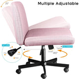 Bossin Criss Cross Chair Armless Office Desk Chair with Wheels,Fabric Padded Cross Legged Chair, Swivel Wide Seat Vanity Chair