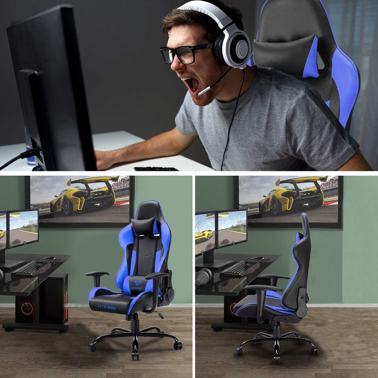 BOSSIN Gaming Chair High Back Computer Office Chair with Lumbar Support and Headrest