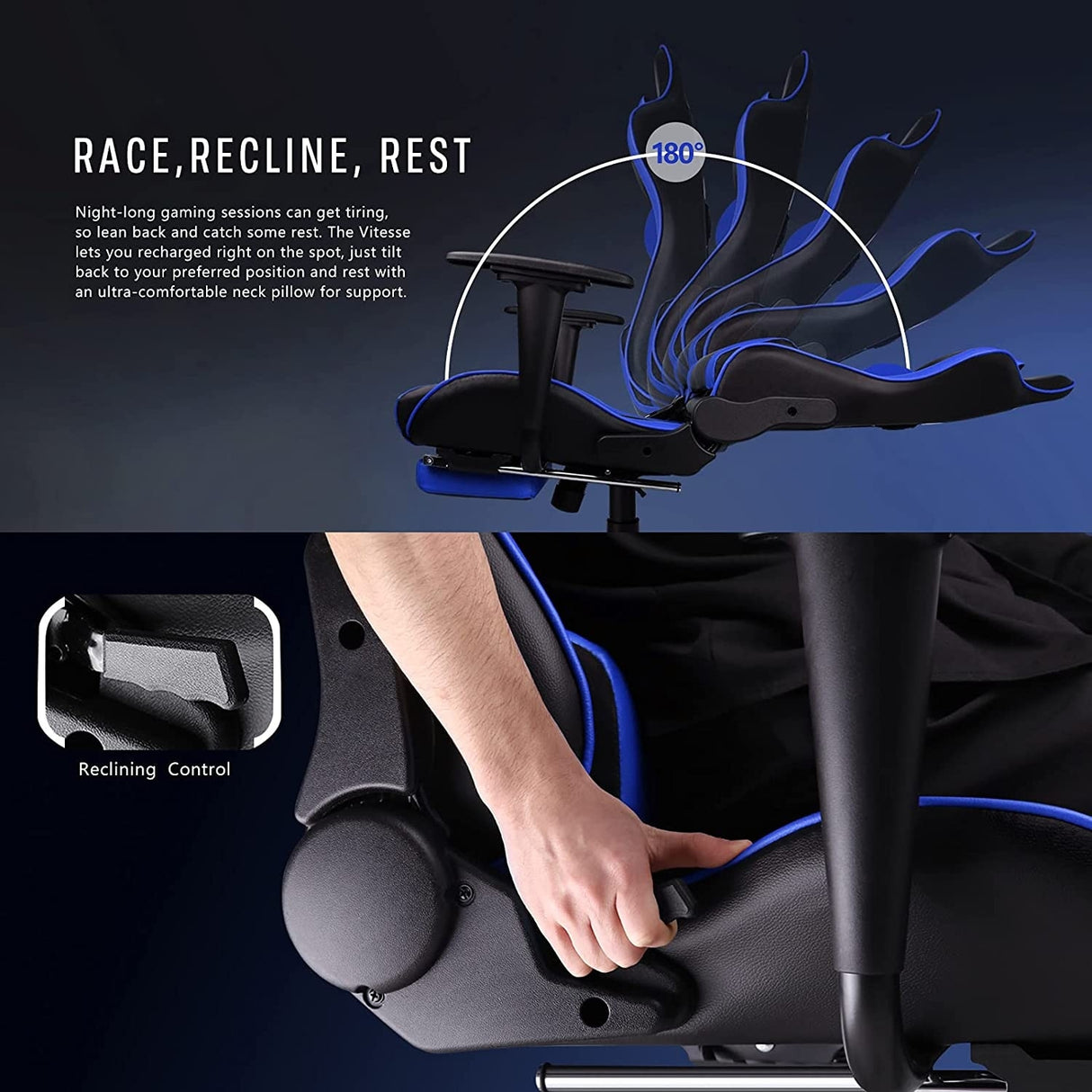 BOSSIN Gaming Chair Ergonomic Video Game Chair High Back Racing Style Chair with Armrest and Footrest