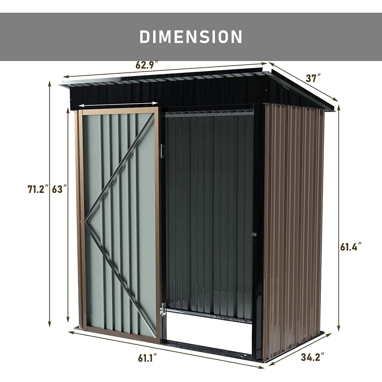 Bossin Metal Shed, Storage Shed with Single Lockable Door