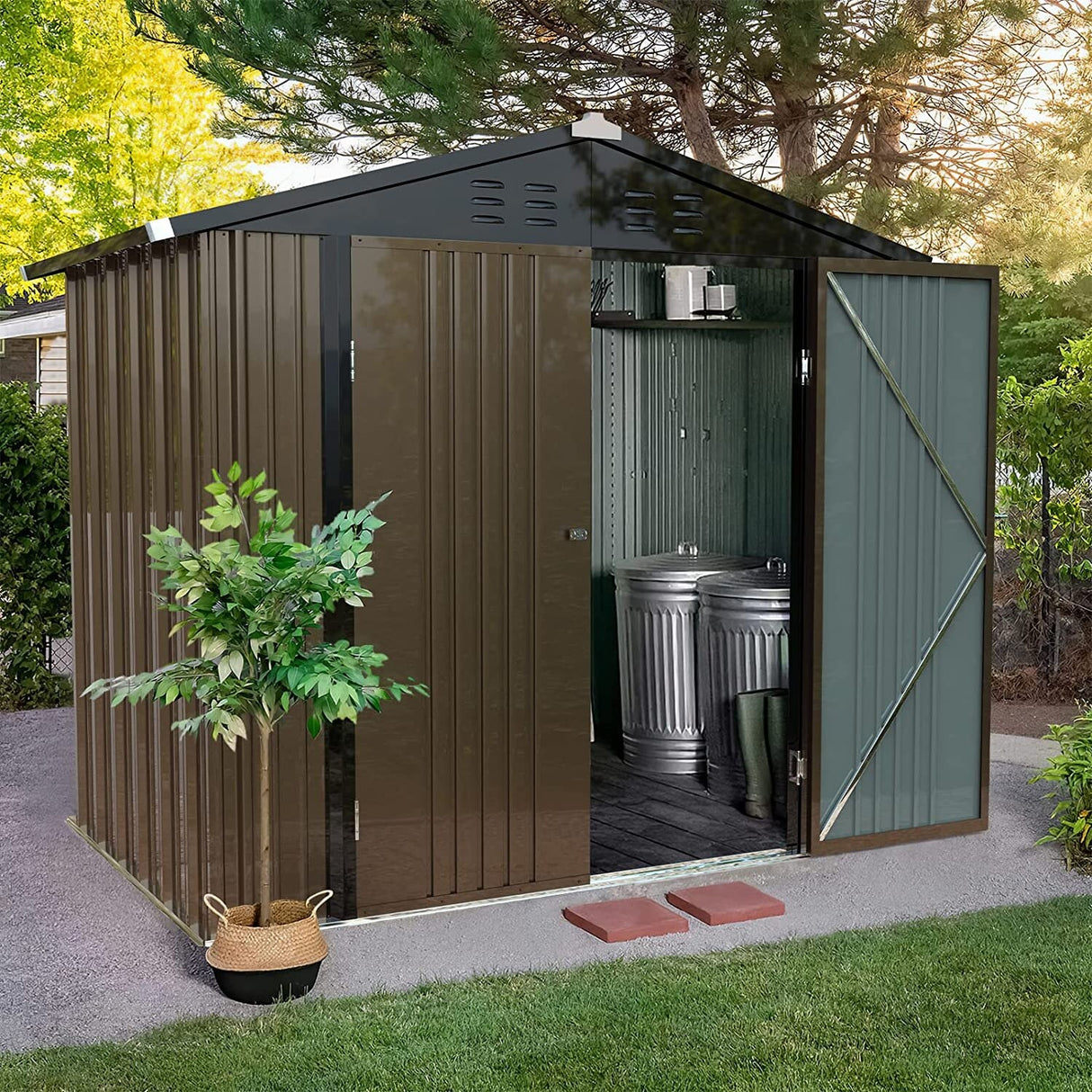 Bossin Metal Shed, Storage Shed with Single Lockable Door