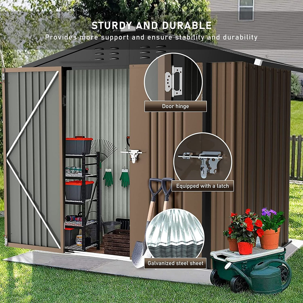 Bossin Metal Shed, Storage Shed with Single Lockable Door