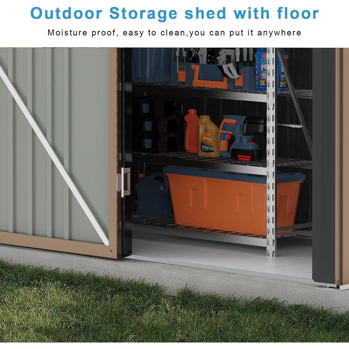 Bossin Metal Shed, Storage Shed with Single Lockable Door