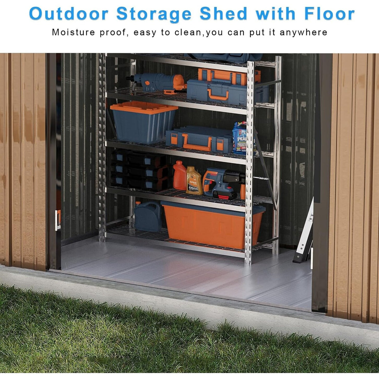 Bossin Metal Shed, Storage Shed with Single Lockable Door