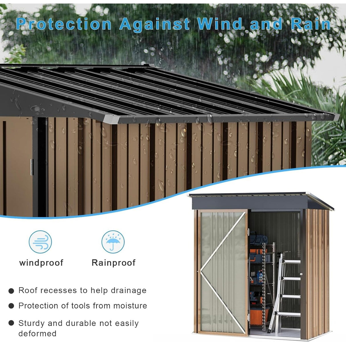 Bossin Metal Shed, Storage Shed with Single Lockable Door