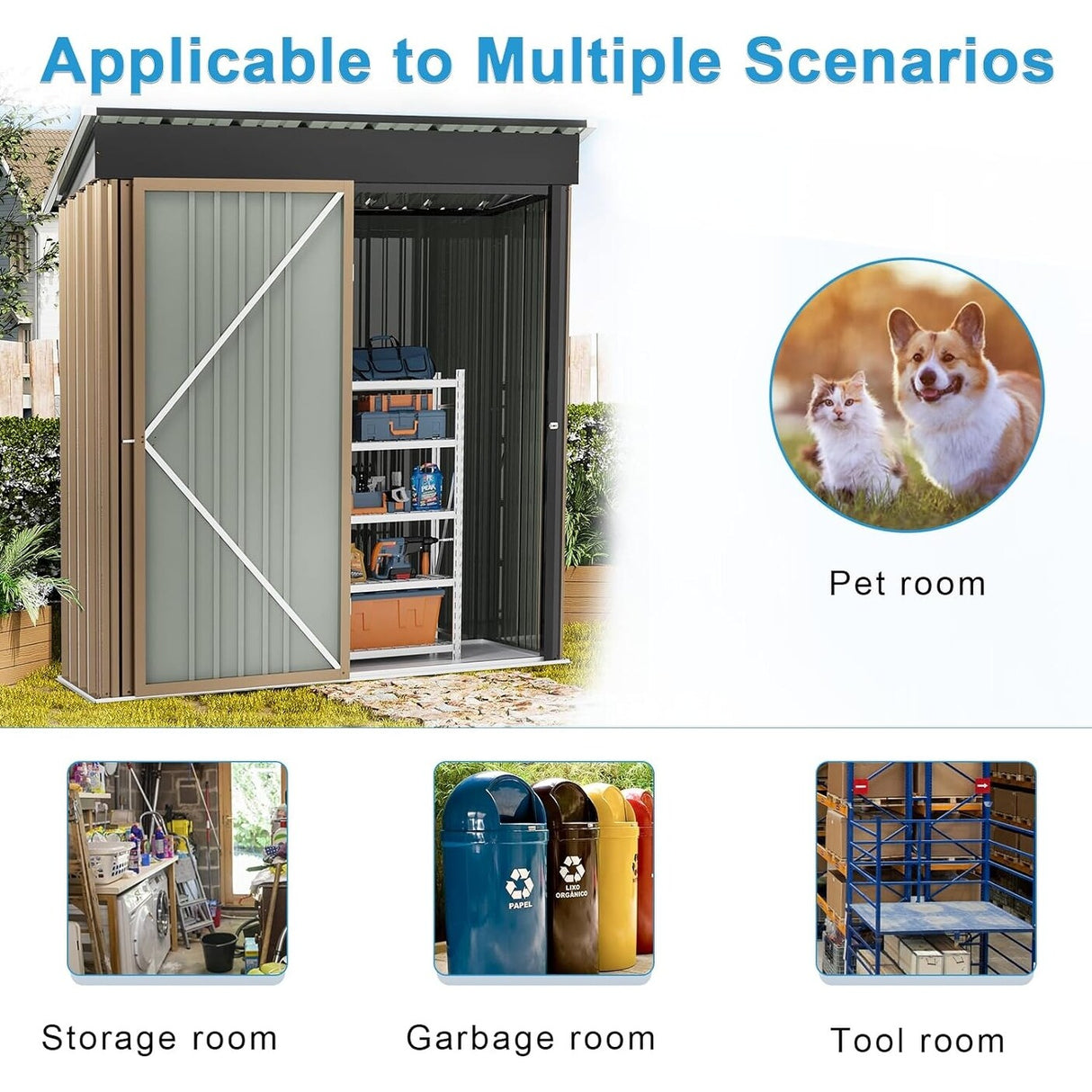 Bossin Metal Shed, Storage Shed with Single Lockable Door