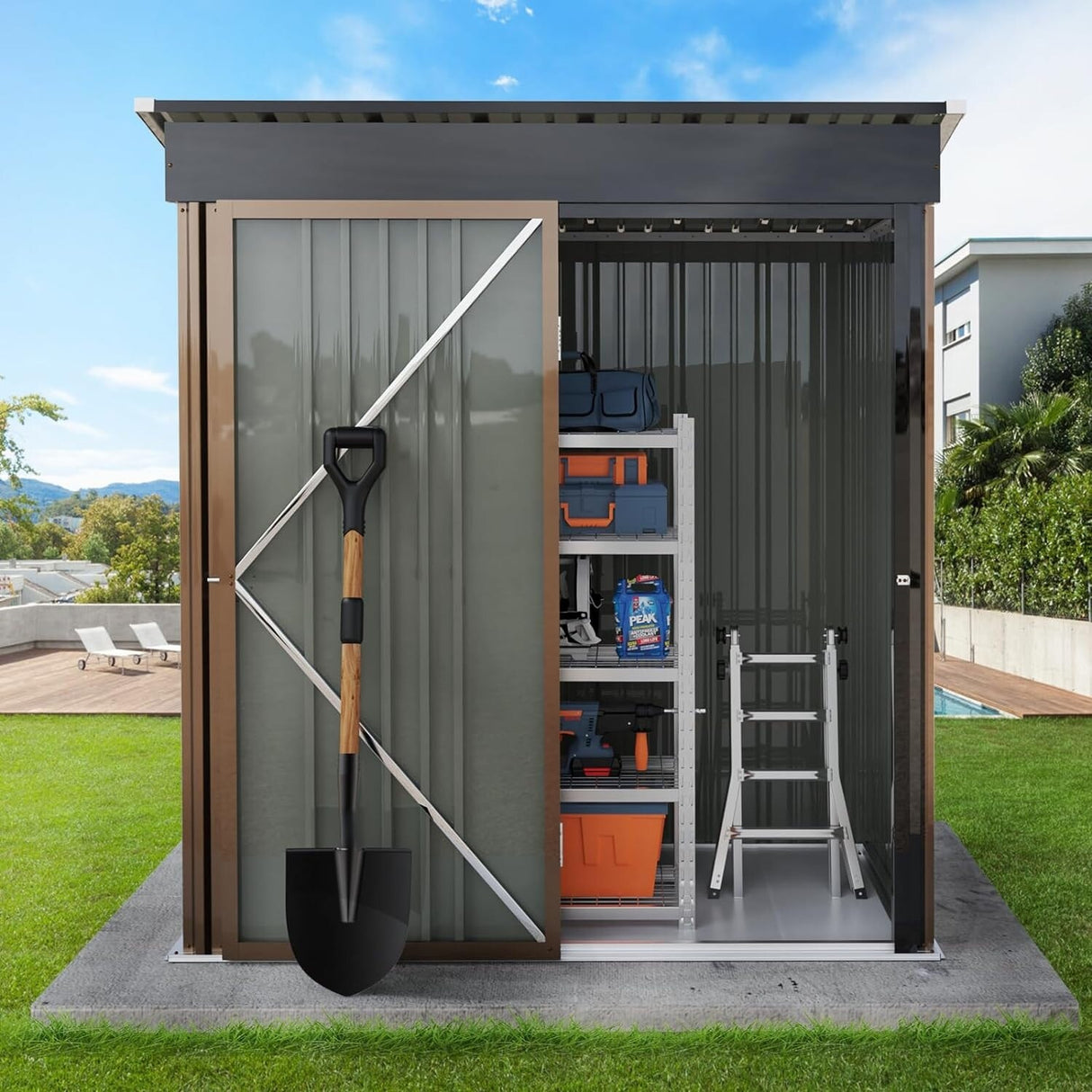 Bossin Metal Shed, Storage Shed with Single Lockable Door