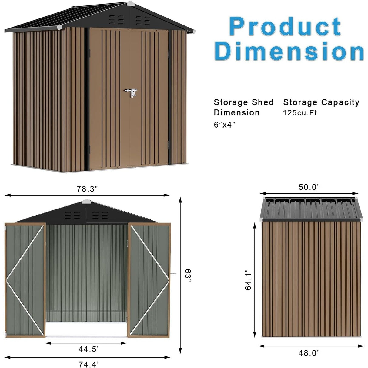 Bossin Metal Shed, Storage Shed with Single Lockable Door