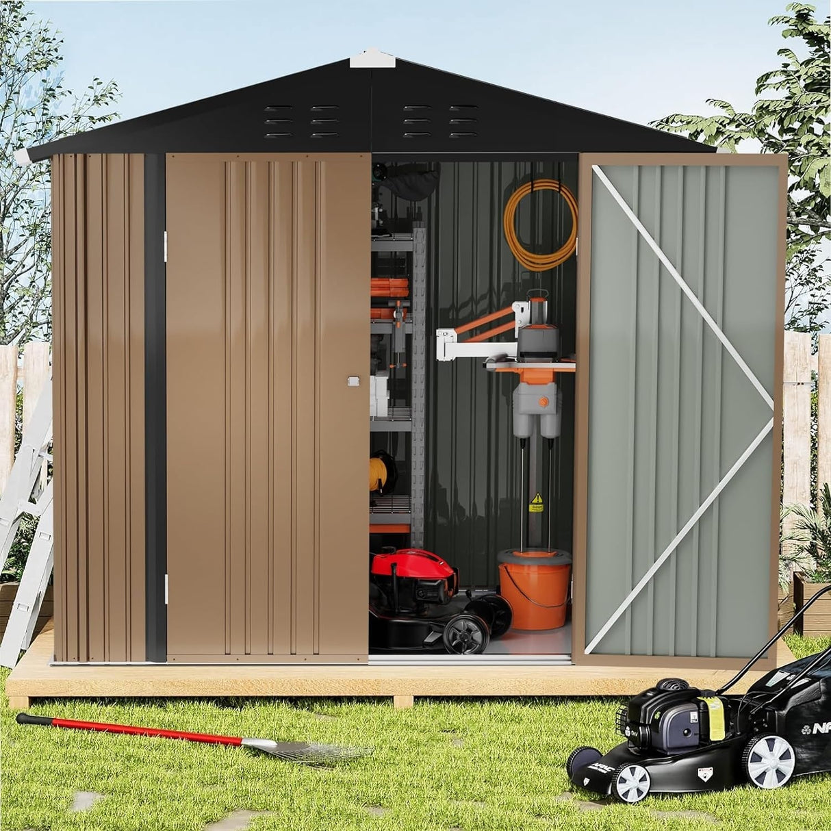 Bossin Metal Shed, Storage Shed with Single Lockable Door