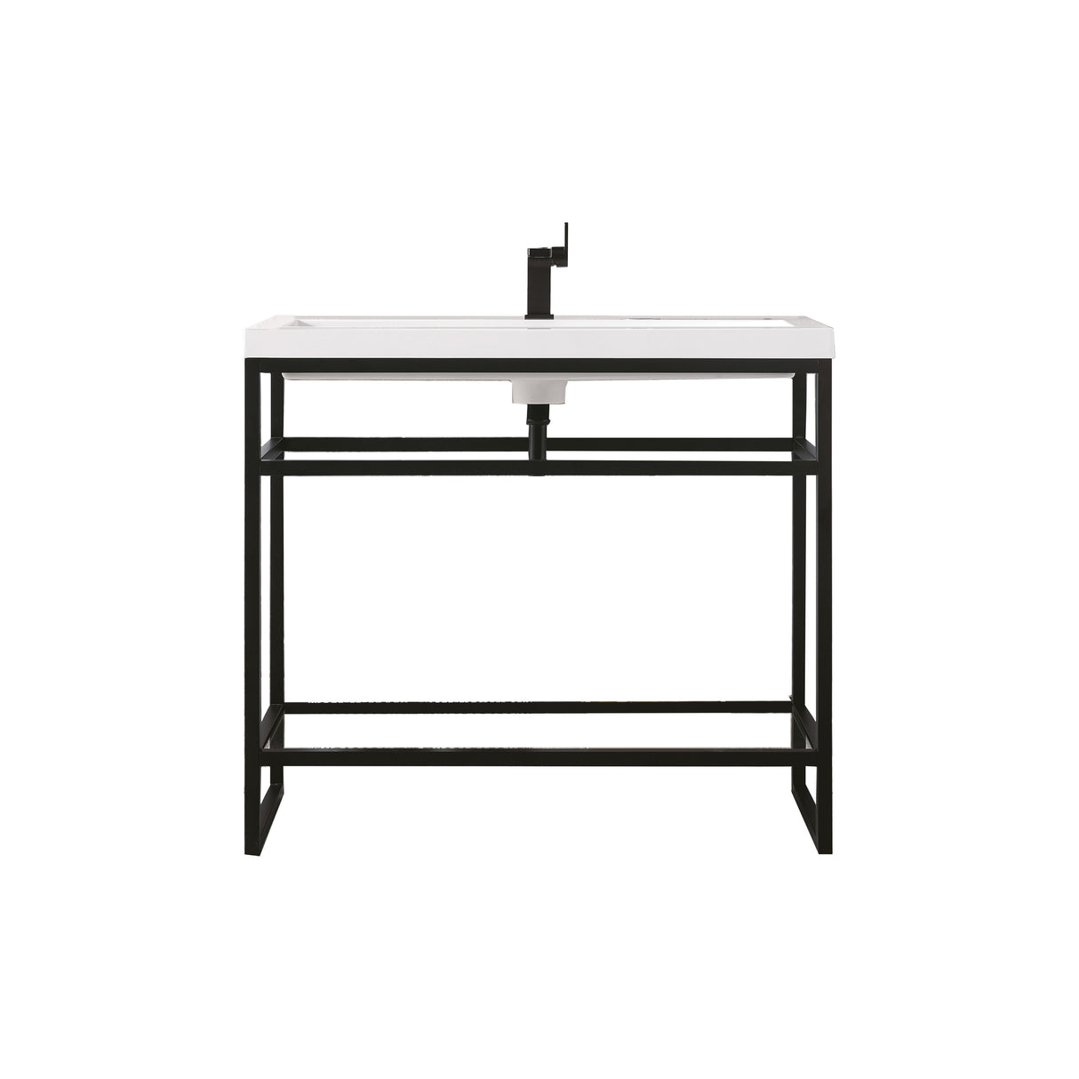 Boston 39.5" Stainless Steel Sink Console w/ White Glossy Composite Countertop