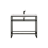 Boston 39.5" Stainless Steel Sink Console w/ White Glossy Composite Countertop