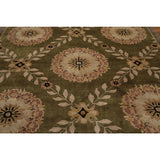 Botanical Medallion Hand Knotted Tibetan Area Rug - Olive/Brown - 8' x 10'